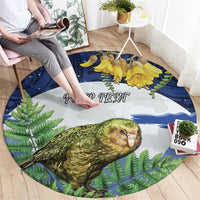 Kakapo New Zealand Personalised Round Carpet Kowhai Flower Silver Fern Maori Pattern LT22 - Polynesian Pride