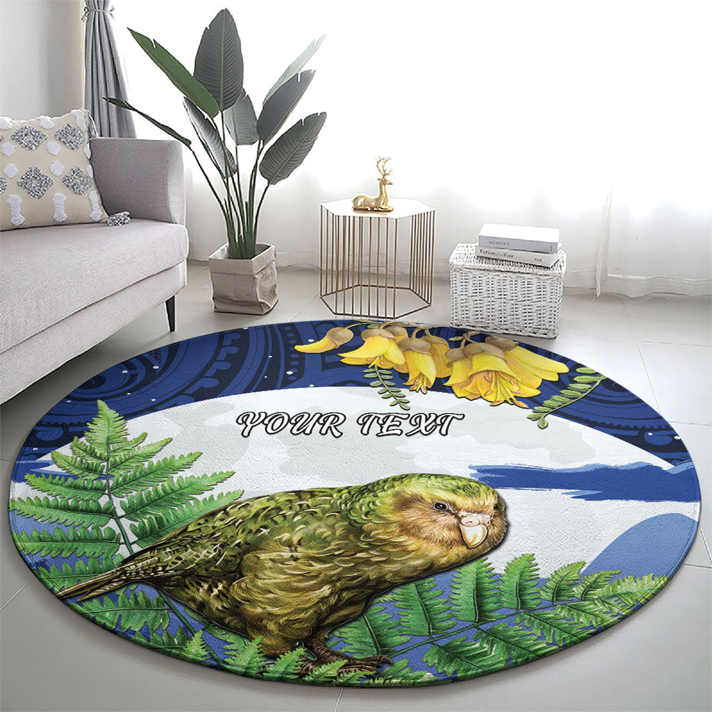 Kakapo New Zealand Personalised Round Carpet Kowhai Flower Silver Fern Maori Pattern LT22 - Polynesian Pride