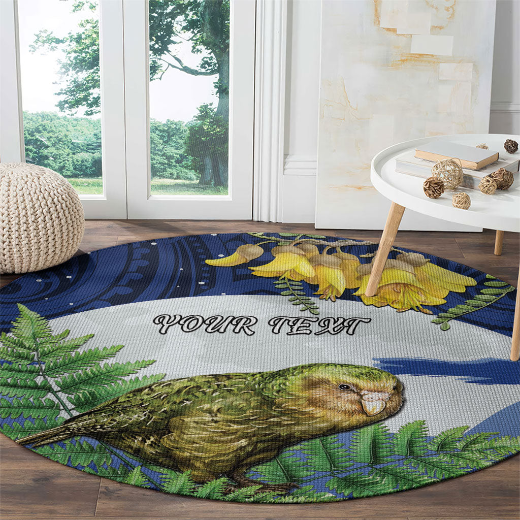 Kakapo New Zealand Personalised Round Carpet Kowhai Flower Silver Fern Maori Pattern LT22 - Polynesian Pride