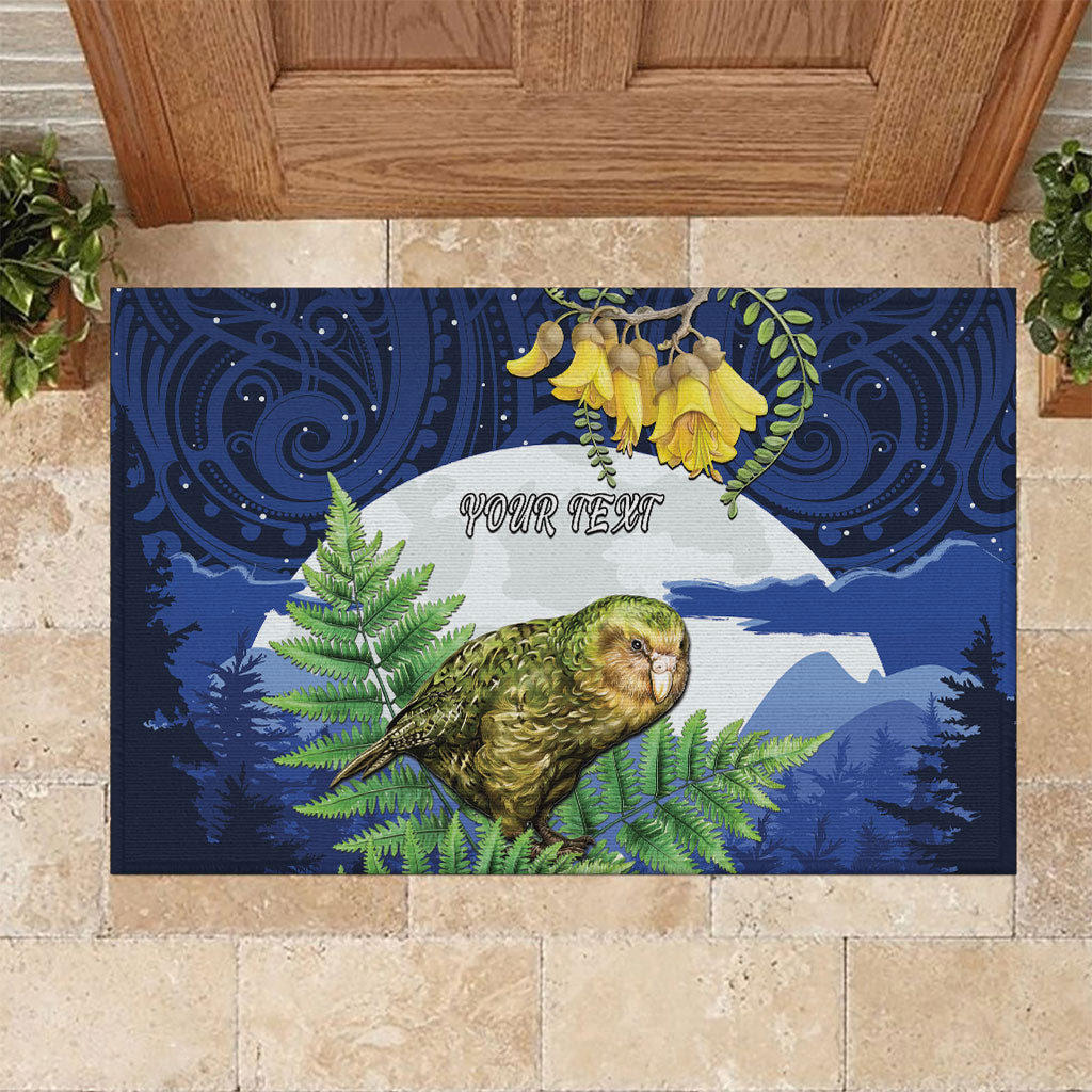 Kakapo New Zealand Personalised Rubber Doormat Kowhai Flower Silver Fern Maori Pattern LT22 Blue - Polynesian Pride