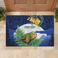 Kakapo New Zealand Personalised Rubber Doormat Kowhai Flower Silver Fern Maori Pattern LT22 Blue - Polynesian Pride