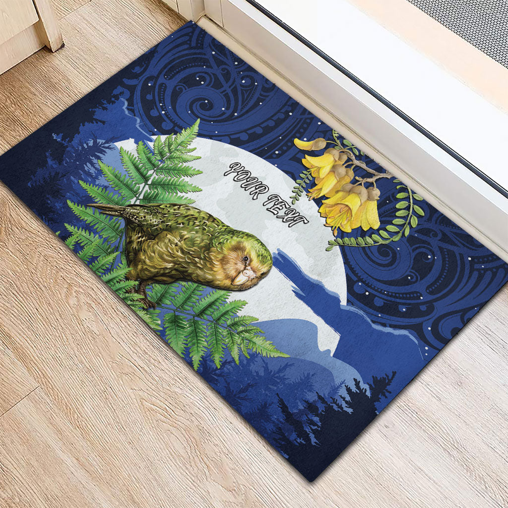 Kakapo New Zealand Personalised Rubber Doormat Kowhai Flower Silver Fern Maori Pattern LT22 - Polynesian Pride