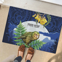 Kakapo New Zealand Personalised Rubber Doormat Kowhai Flower Silver Fern Maori Pattern LT22 - Polynesian Pride