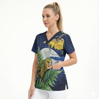 Kakapo New Zealand Personalised Scrub Top Kowhai Flower Silver Fern Maori Pattern LT22 - Polynesian Pride