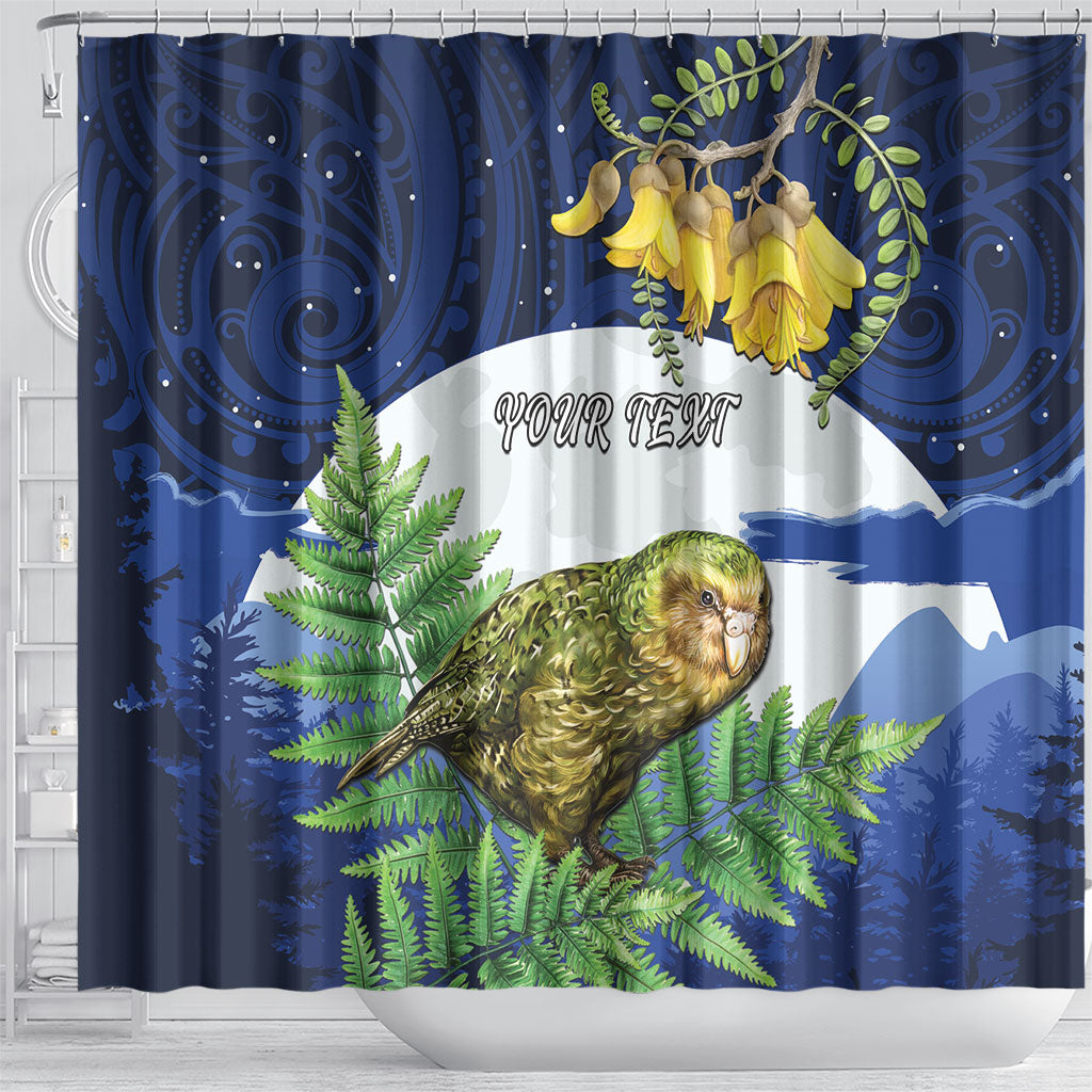 Kakapo New Zealand Personalised Shower Curtain Kowhai Flower Silver Fern Maori Pattern LT22 - Polynesian Pride