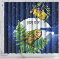 Kakapo New Zealand Personalised Shower Curtain Kowhai Flower Silver Fern Maori Pattern LT22 - Polynesian Pride