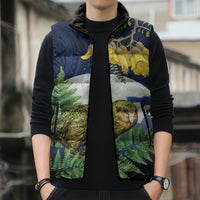 Kakapo New Zealand Personalised Sleeveless Puffer Jacket Kowhai Flower Silver Fern Maori Pattern LT22 - Polynesian Pride
