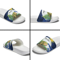 Kakapo New Zealand Personalised Slide Sandals Kowhai Flower Silver Fern Maori Pattern LT22 - Polynesian Pride