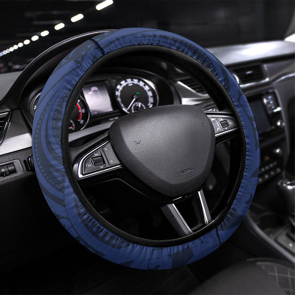 Kakapo New Zealand Steering Wheel Cover Kowhai Flower Silver Fern Maori Pattern LT22 Universal Fit Blue - Polynesian Pride