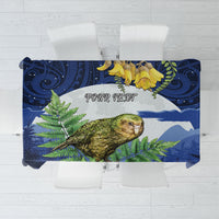 Kakapo New Zealand Personalised Tablecloth Kowhai Flower Silver Fern Maori Pattern LT22 Blue - Polynesian Pride