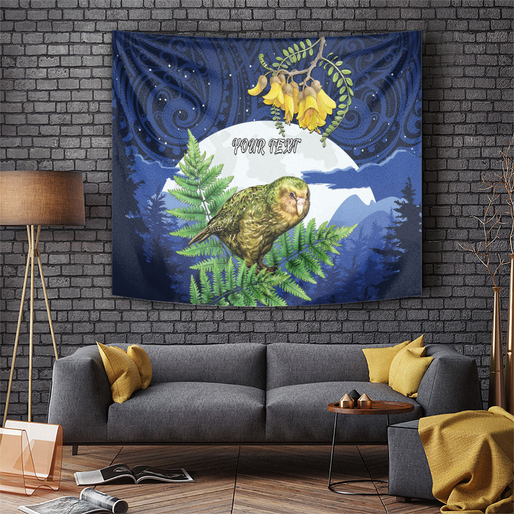 Kakapo New Zealand Personalised Tapestry Kowhai Flower Silver Fern Maori Pattern