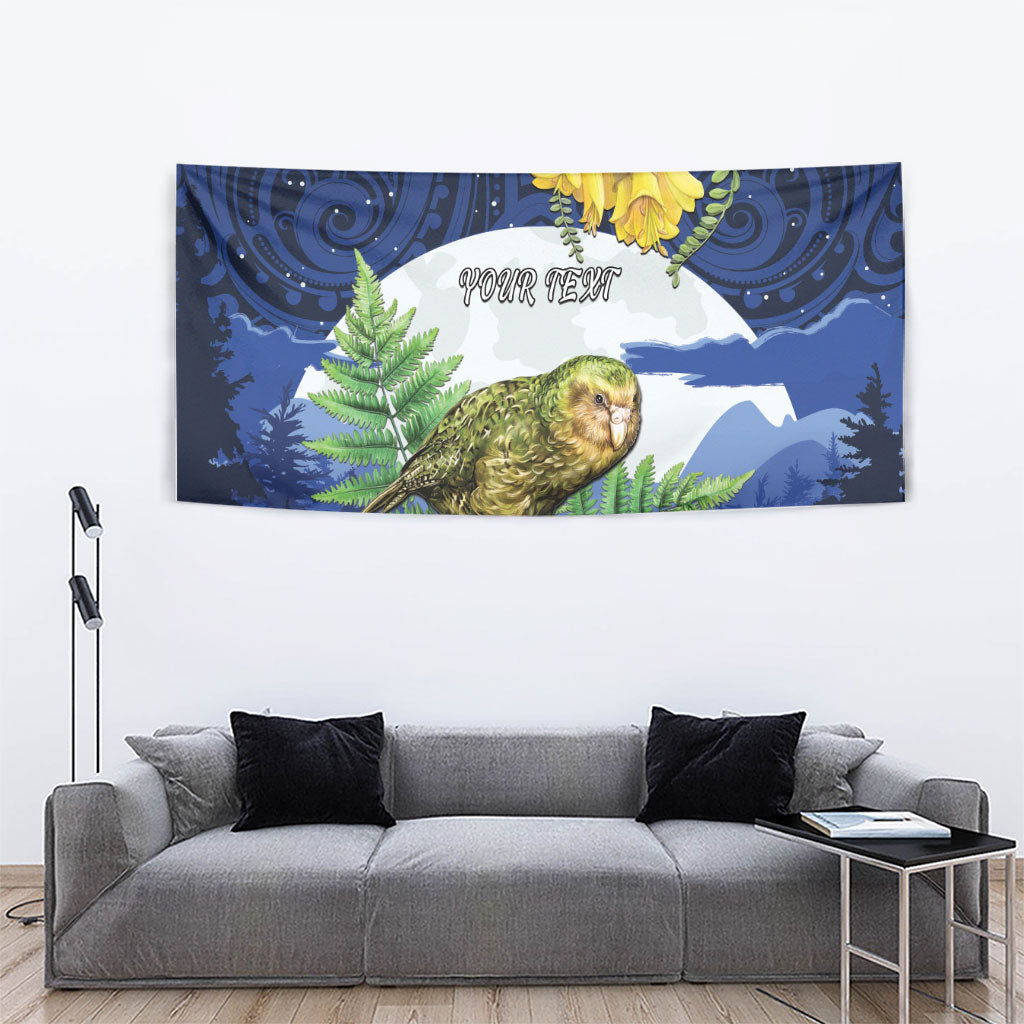 Kakapo New Zealand Personalised Tapestry Kowhai Flower Silver Fern Maori Pattern
