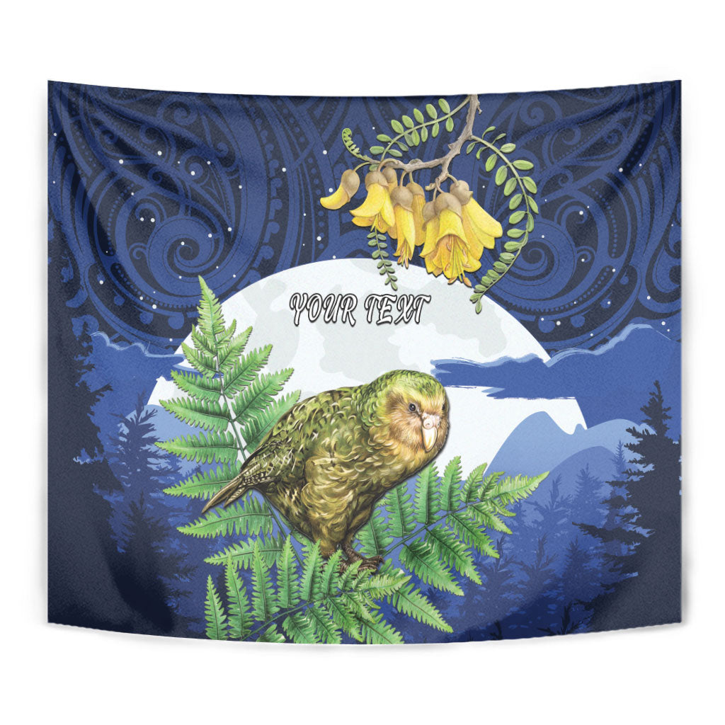 Kakapo New Zealand Personalised Tapestry Kowhai Flower Silver Fern Maori Pattern