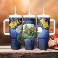 Kakapo New Zealand Personalised Tumbler With Handle Kowhai Flower Silver Fern Maori Pattern