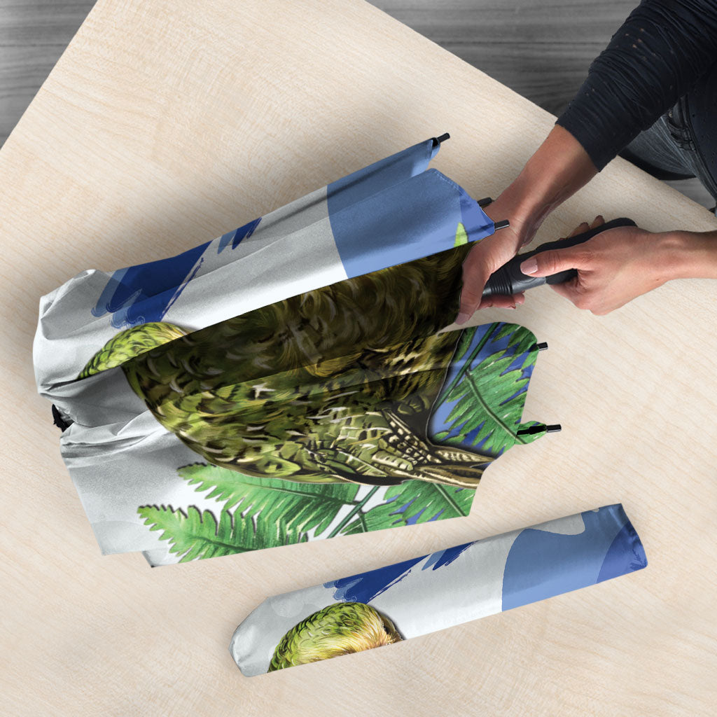 Kakapo New Zealand Personalised Umbrella Kowhai Flower Silver Fern Maori Pattern LT22 - Polynesian Pride