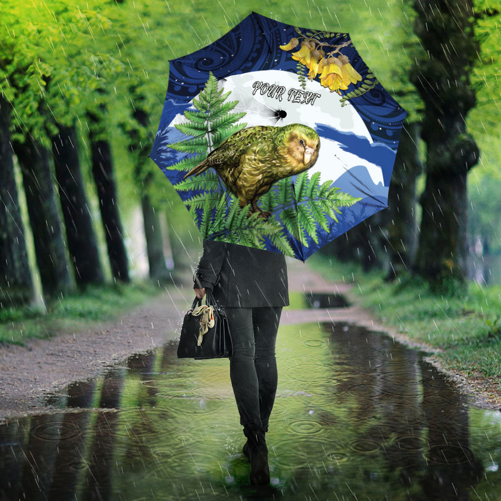 Kakapo New Zealand Personalised Umbrella Kowhai Flower Silver Fern Maori Pattern LT22 - Polynesian Pride