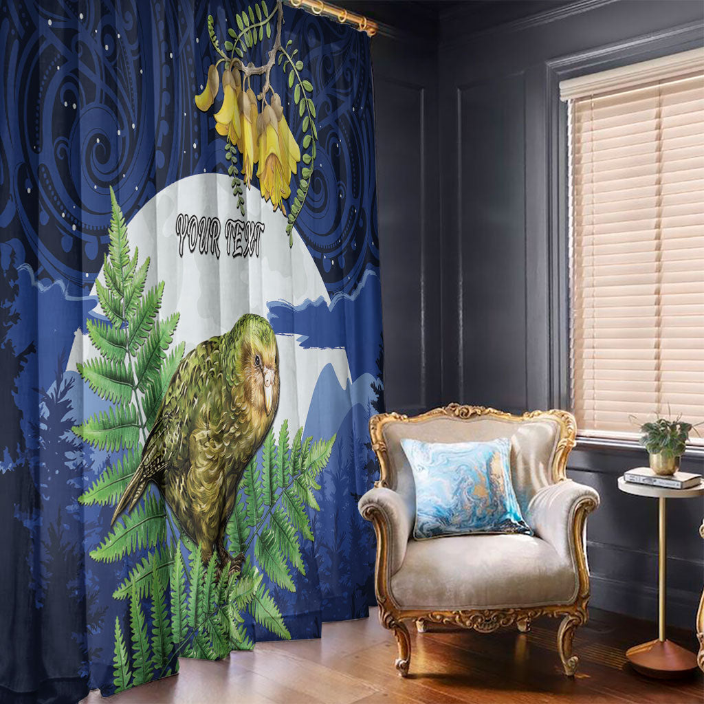 Kakapo New Zealand Personalised Window Curtain Kowhai Flower Silver Fern Maori Pattern LT22 - Polynesian Pride
