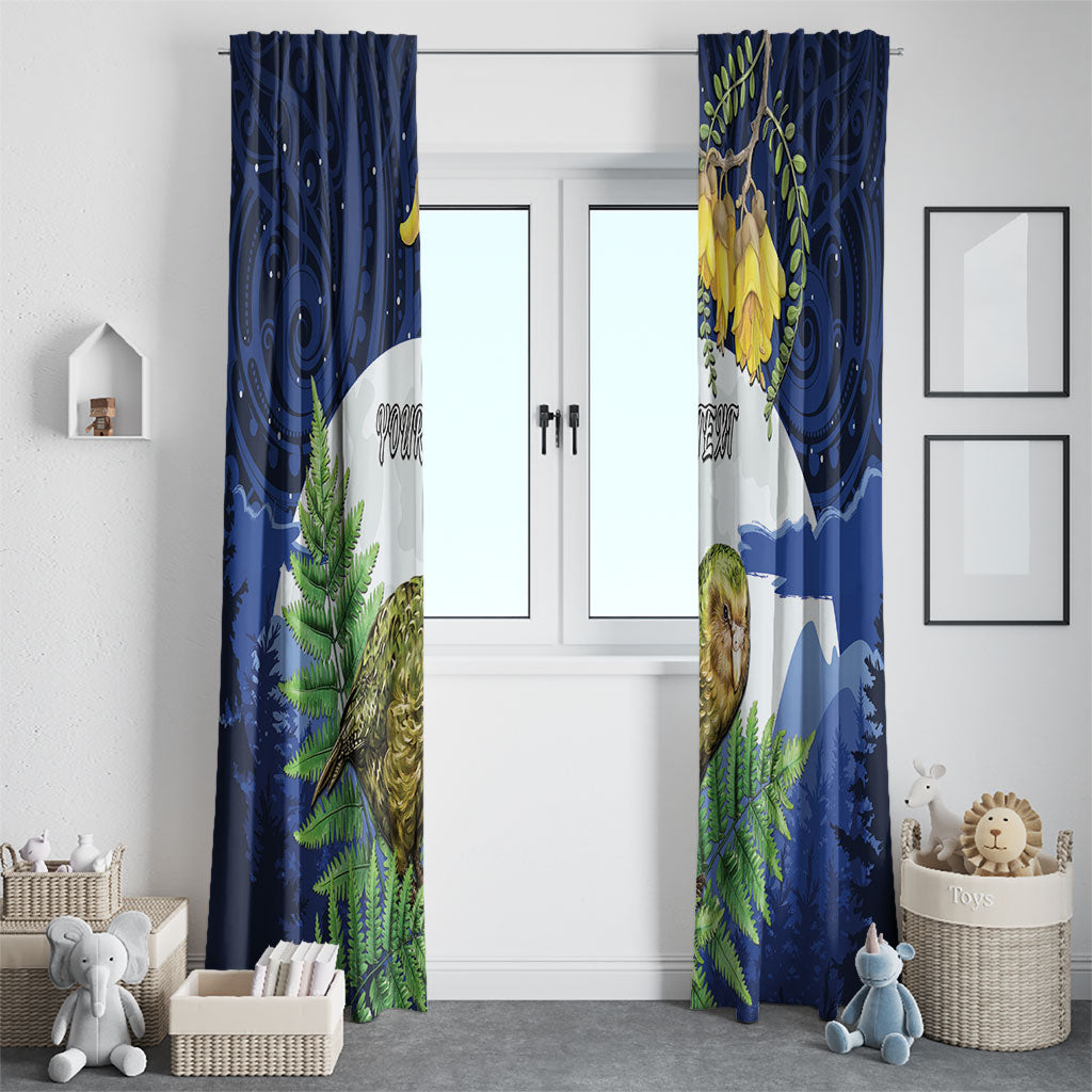 Kakapo New Zealand Personalised Window Curtain Kowhai Flower Silver Fern Maori Pattern LT22 - Polynesian Pride