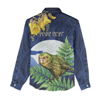 Kakapo New Zealand Personalised Women Casual Shirt Kowhai Flower Silver Fern Maori Pattern