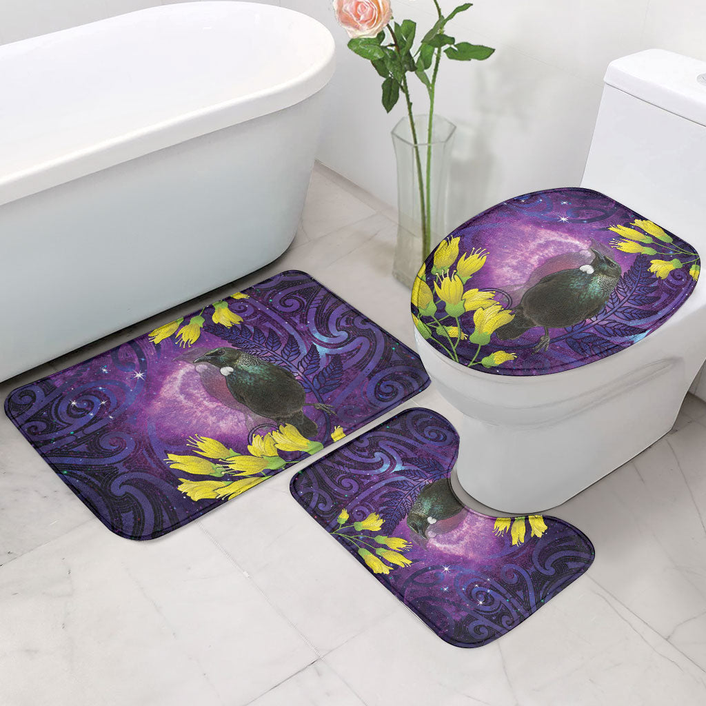 New Zealand Tui Bird Matariki Bathroom Set Kowhai Flower Silver Fern Galaxy Maori Pattern