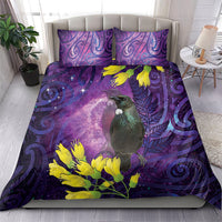 New Zealand Tui Bird Matariki Bedding Set Kowhai Flower Silver Fern Galaxy Maori Pattern