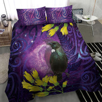 New Zealand Tui Bird Matariki Bedding Set Kowhai Flower Silver Fern Galaxy Maori Pattern