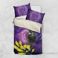 New Zealand Tui Bird Matariki Bedding Set Kowhai Flower Silver Fern Galaxy Maori Pattern