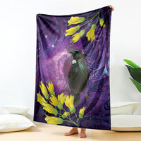 New Zealand Tui Bird Matariki Blanket Kowhai Flower Silver Fern Galaxy Maori Pattern LT22 - Polynesian Pride