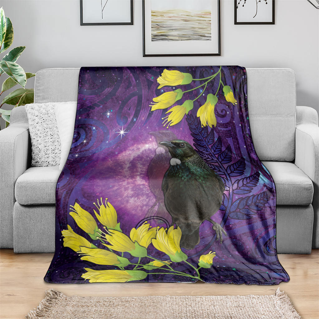 New Zealand Tui Bird Matariki Blanket Kowhai Flower Silver Fern Galaxy Maori Pattern LT22 - Polynesian Pride