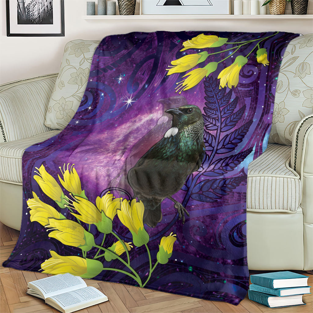 New Zealand Tui Bird Matariki Blanket Kowhai Flower Silver Fern Galaxy Maori Pattern LT22 - Polynesian Pride
