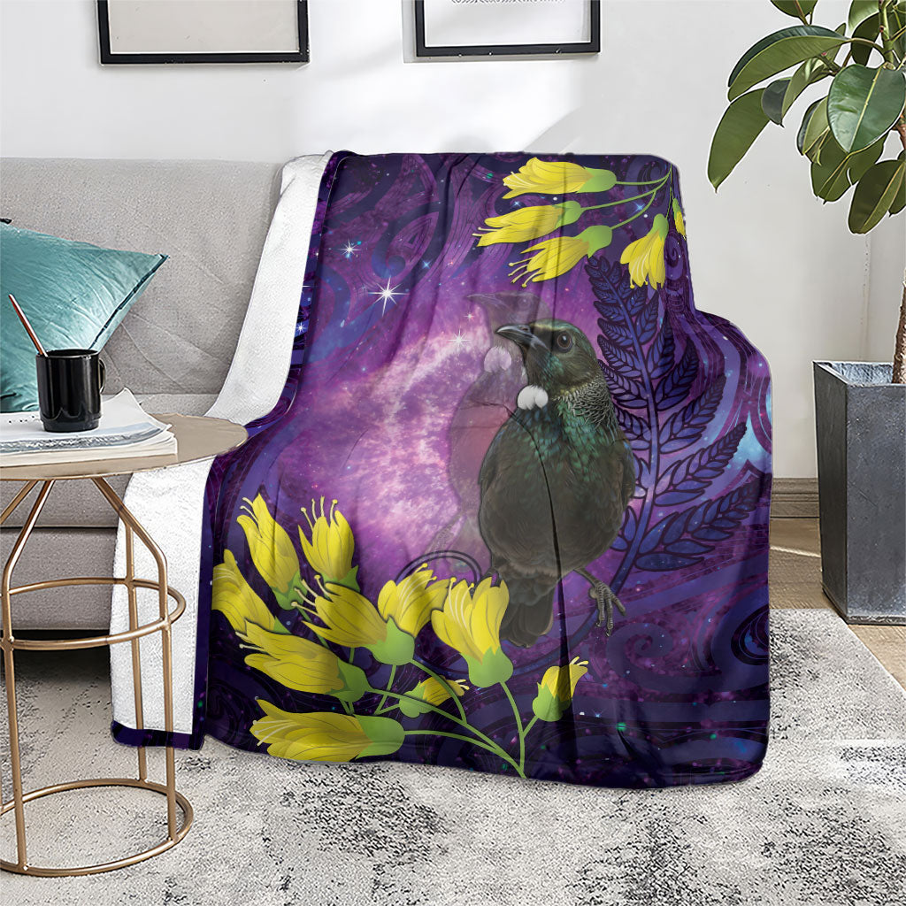 New Zealand Tui Bird Matariki Blanket Kowhai Flower Silver Fern Galaxy Maori Pattern LT22 - Polynesian Pride