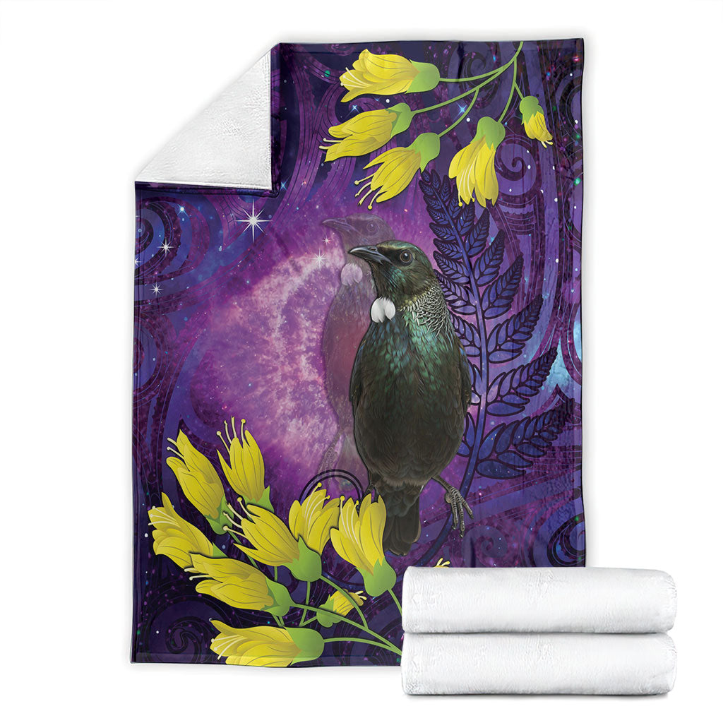 New Zealand Tui Bird Matariki Blanket Kowhai Flower Silver Fern Galaxy Maori Pattern LT22 - Polynesian Pride