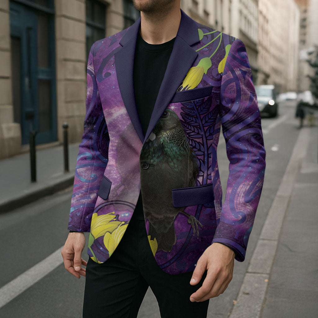 New Zealand Tui Bird Matariki Blazer Kowhai Flower Silver Fern Galaxy Maori Pattern