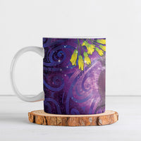 New Zealand Tui Bird Matariki Ceramic Mug Kowhai Flower Silver Fern Galaxy Maori Pattern LT22 Purple - Polynesian Pride