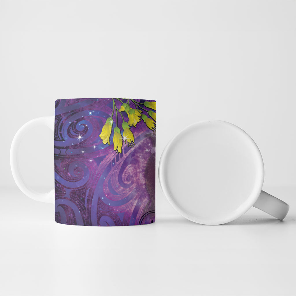 New Zealand Tui Bird Matariki Ceramic Mug Kowhai Flower Silver Fern Galaxy Maori Pattern LT22 - Polynesian Pride