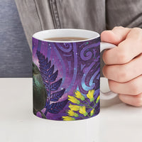 New Zealand Tui Bird Matariki Ceramic Mug Kowhai Flower Silver Fern Galaxy Maori Pattern LT22 - Polynesian Pride