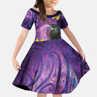 New Zealand Tui Bird Matariki Family Matching Puletasi and Hawaiian Shirt Kowhai Flower Silver Fern Galaxy Maori Pattern