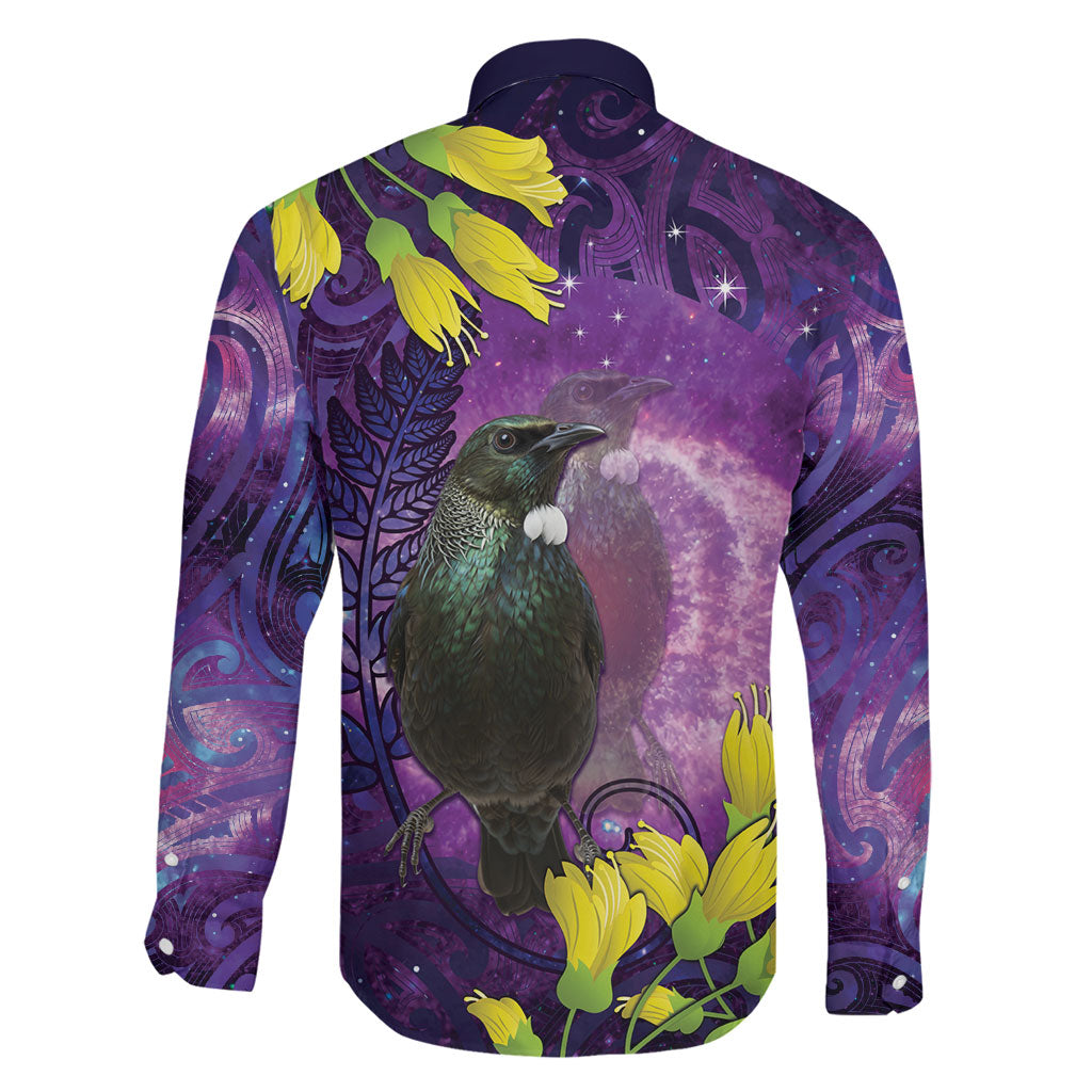 New Zealand Tui Bird Matariki Family Matching Summer Maxi Dress and Hawaiian Shirt Kowhai Flower Silver Fern Galaxy Maori Pattern