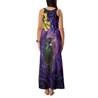 New Zealand Tui Bird Matariki Family Matching Tank Maxi Dress and Hawaiian Shirt Kowhai Flower Silver Fern Galaxy Maori Pattern