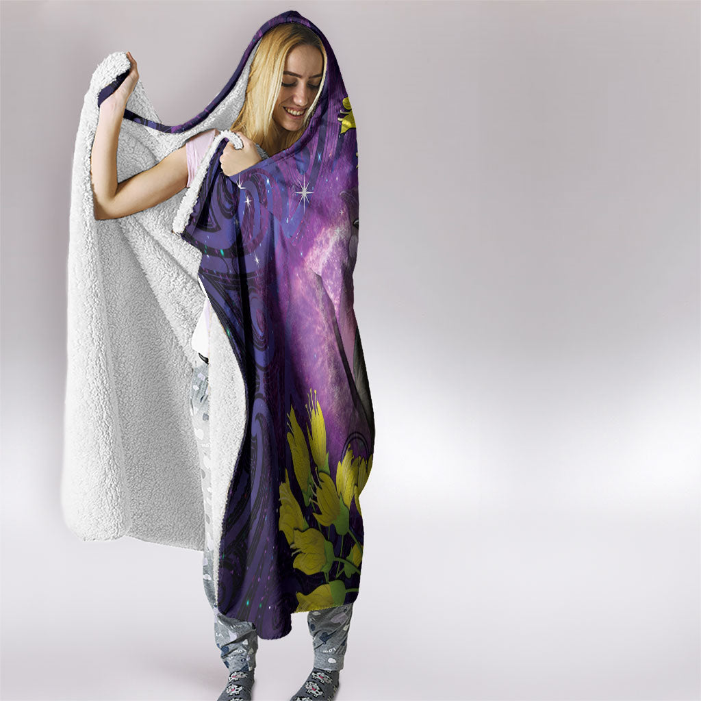 New Zealand Tui Bird Matariki Hooded Blanket Kowhai Flower Silver Fern Galaxy Maori Pattern
