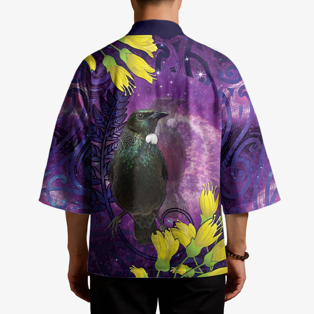 New Zealand Tui Bird Matariki Kimono Kowhai Flower Silver Fern Galaxy Maori Pattern