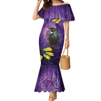 New Zealand Tui Bird Matariki Mermaid Dress Kowhai Flower Silver Fern Galaxy Maori Pattern