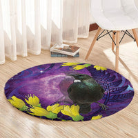 New Zealand Tui Bird Matariki Round Carpet Kowhai Flower Silver Fern Galaxy Maori Pattern LT22 - Polynesian Pride