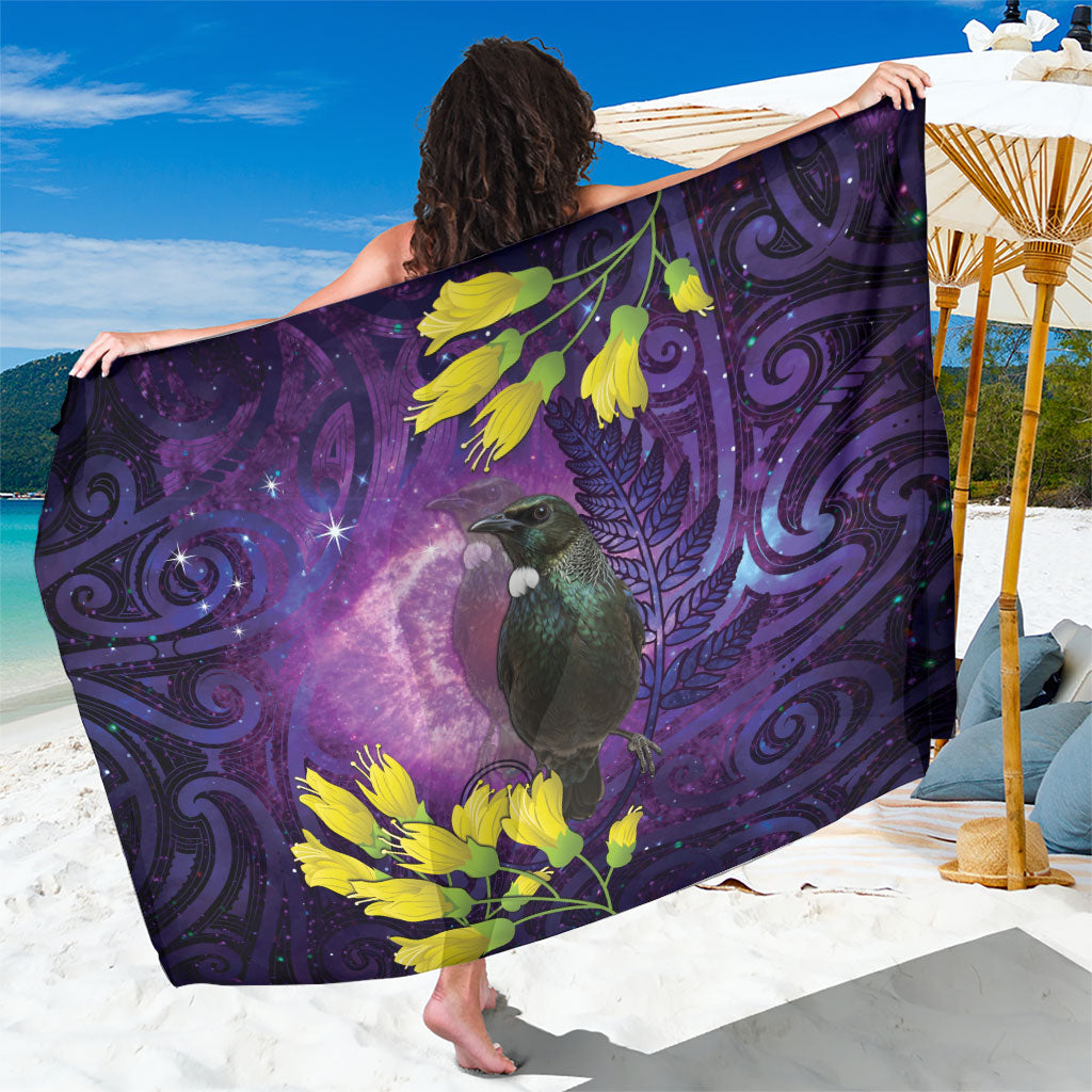 New Zealand Tui Bird Matariki Sarong Kowhai Flower Silver Fern Galaxy Maori Pattern LT22 One Size 44 x 66 inches Purple - Polynesian Pride