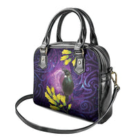 New Zealand Tui Bird Matariki Shoulder Handbag Kowhai Flower Silver Fern Galaxy Maori Pattern LT22 - Polynesian Pride