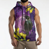New Zealand Tui Bird Matariki Sleeveless Hoodie Kowhai Flower Silver Fern Galaxy Maori Pattern