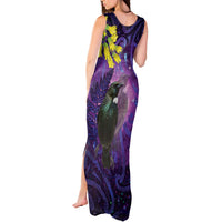 New Zealand Tui Bird Matariki Tank Maxi Dress Kowhai Flower Silver Fern Galaxy Maori Pattern