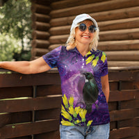 New Zealand Tui Bird Matariki Women Polo Shirt Kowhai Flower Silver Fern Galaxy Maori Pattern
