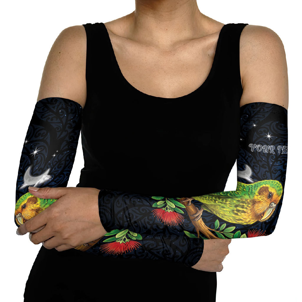 New Zealand Kakapo Matariki Personalised Arm Sleeves Pohutukawa Flower Galaxy Maori Pattern LT22 - Polynesian Pride