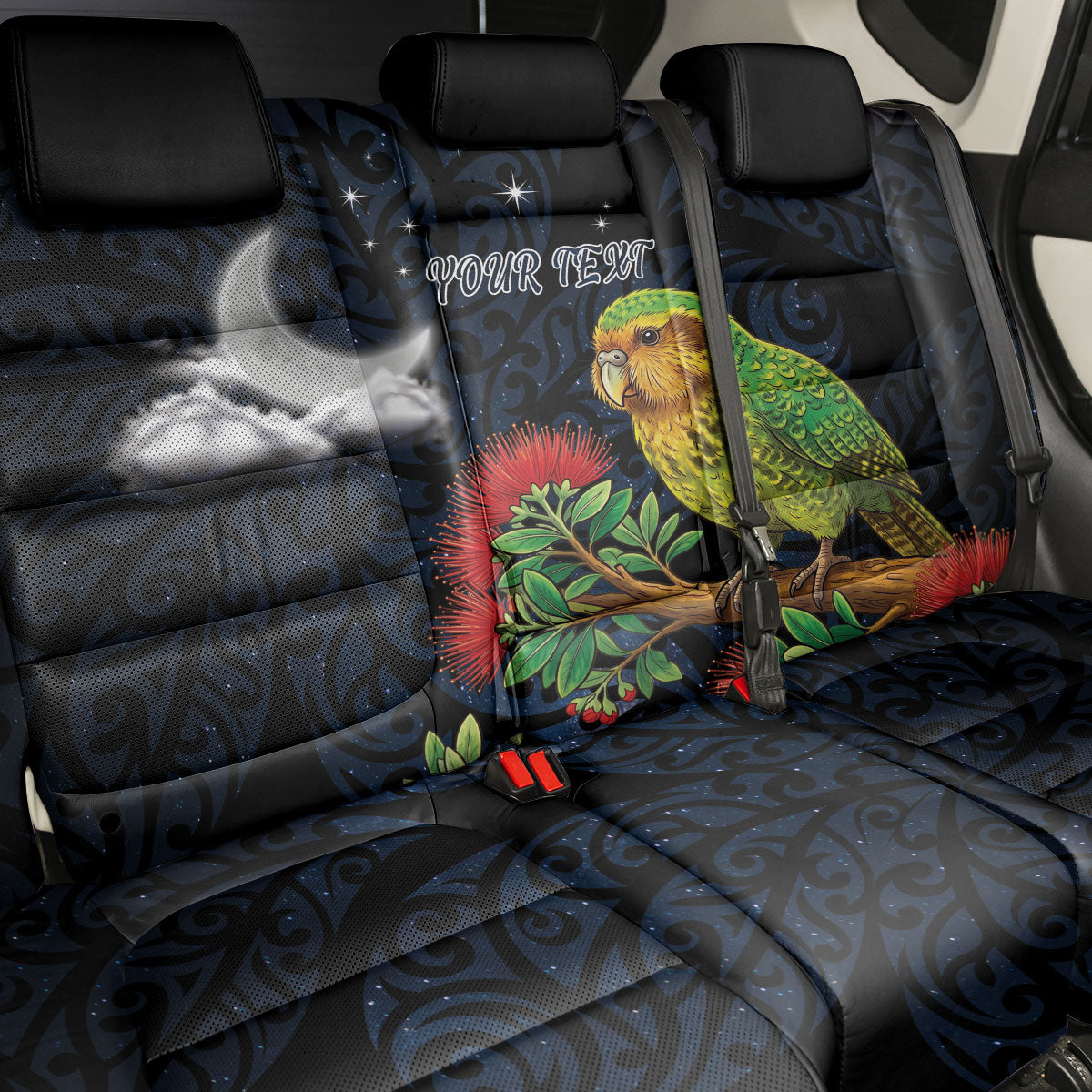 New Zealand Kakapo Matariki Personalised Back Car Seat Cover Pohutukawa Flower Galaxy Maori Pattern LT22 - Polynesian Pride